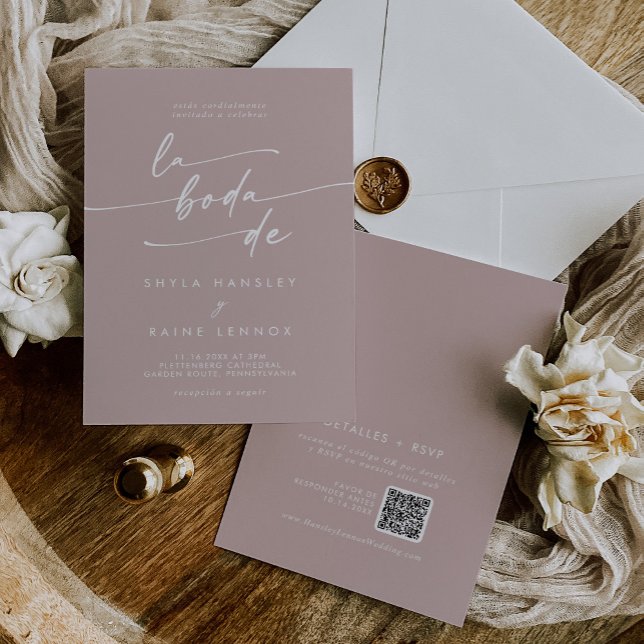 Invitation Boho Chic Dusty Rose rose QR Code espagnol Mariage (Créateur téléchargé)