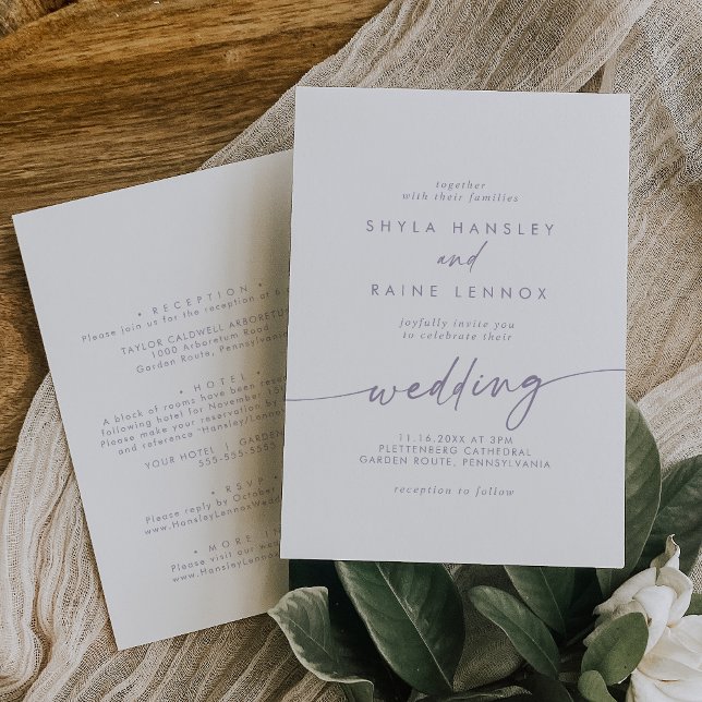 Invitation Boho Chic Dusty violet Mariage avant et arrière (Créateur téléchargé)