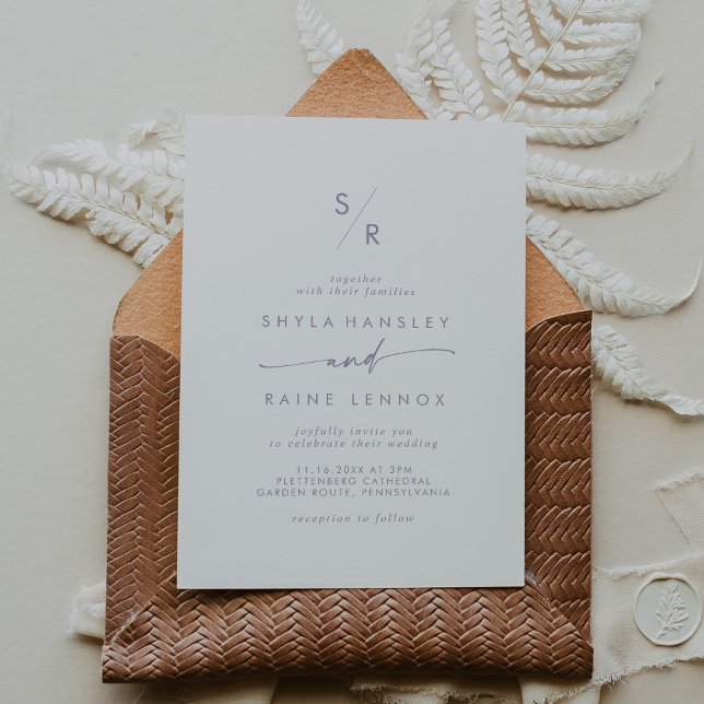 Invitation Boho Chic Dusty violet Mariage Monogramme (Créateur téléchargé)