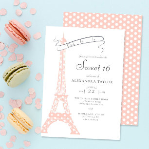 Invitation Boho Chic Eiffel Paris Blush Pois Sweet 16