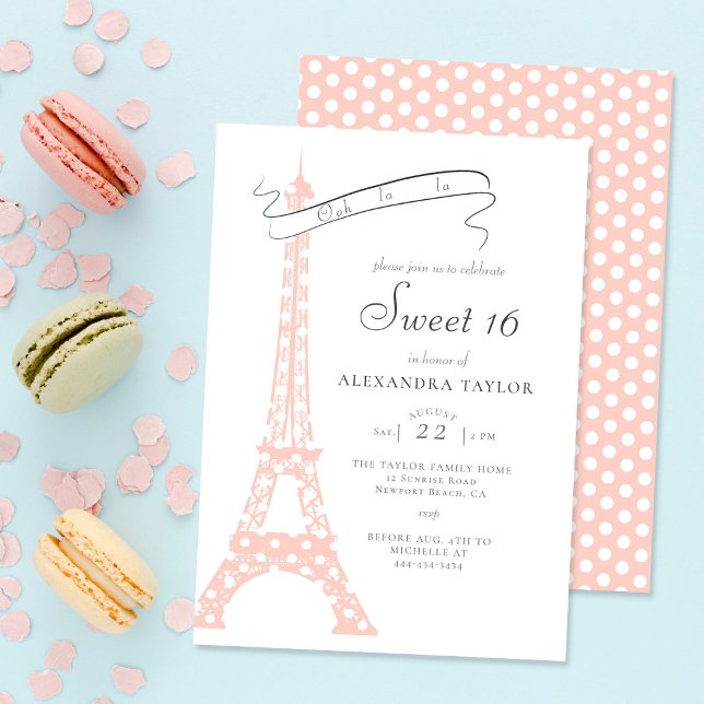 Invitation Boho Chic Eiffel Paris Blush Pois Sweet 16 (Créateur téléchargé)