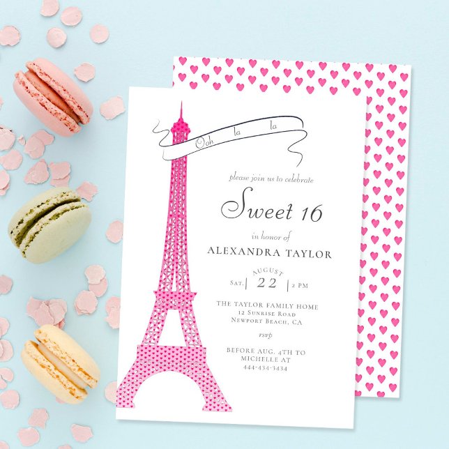 Invitation Boho Chic Eiffel Paris Simple Calligraphie Sweet 1 (Créateur téléchargé)