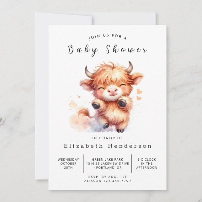 Invitation Boho Chic Elegant Baby shower Vache (Devant)