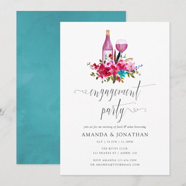 Invitation Boho Chic Fleur Mariage Party Dégustation de Vin (Devant / Derrière)