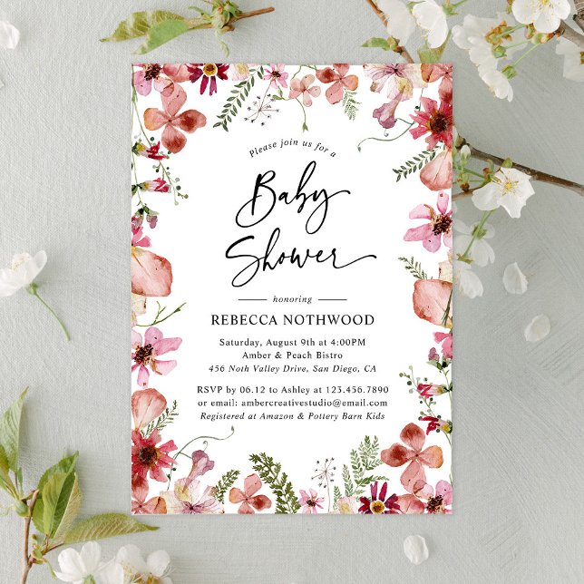 Invitation Boho Chic Fleur sauvage Baby shower verdoyant (Créateur téléchargé)