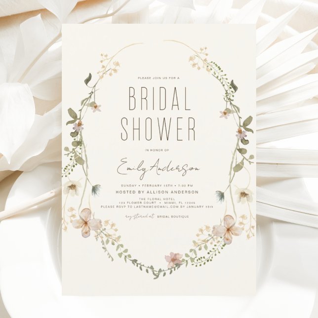 Invitation Boho Chic Fleur sauvage Fête des mariées Élégant (Créateur téléchargé)