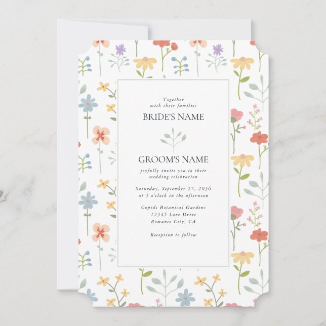 Invitation Boho Chic Fleur sauvage Moderne Floral Mariage (Devant)