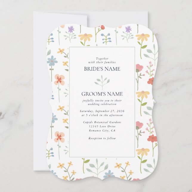 Invitation Boho Chic Fleur sauvage Moderne Floral Mariage (Devant)