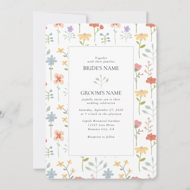 Invitation Boho Chic Fleur sauvage Moderne Floral Mariage (Devant)