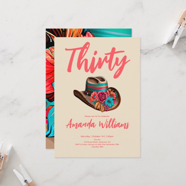 Invitation Boho Chic Floral 30e anniversaire (Devant/Arrière en situation)