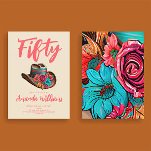 Invitation Boho Chic Floral Cinquantième anniversaire