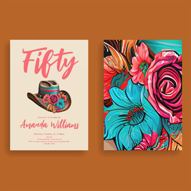 Invitation Boho Chic Floral Cinquantième anniversaire (Créateur téléchargé)