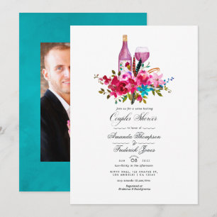 Invitation Boho Chic Floral Couples Douche Vin Dégustation In