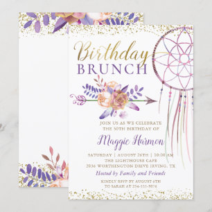 Invitation Boho Chic Floral Dreamcatcher Anniversaire Brunch