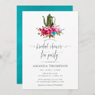 Invitation Boho Chic Floral Fête des mariées Tea Party