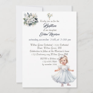 Invitation Boho Chic Floral Girls Baptême
