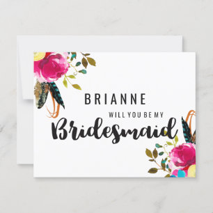 Invitation Boho Chic Floral Rose Vous Serez Ma Demoiselle d'H
