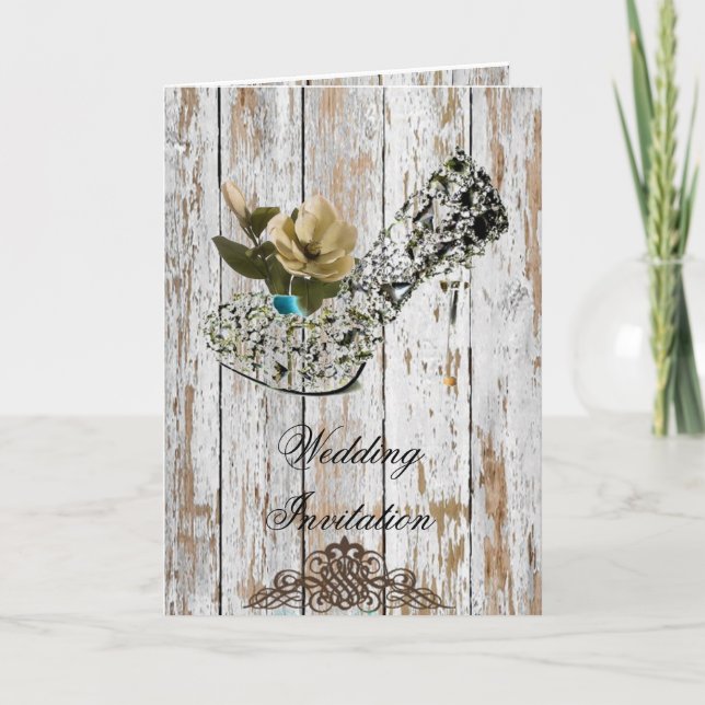 Invitation boho chic grange bois mariage campagnard rustique (Devant)