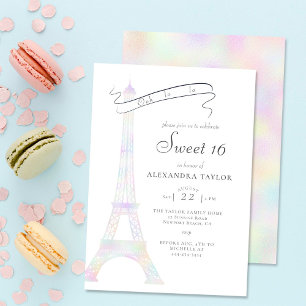 Invitation Boho Chic Iridescente Tour Eiffel Paris Sweet 16