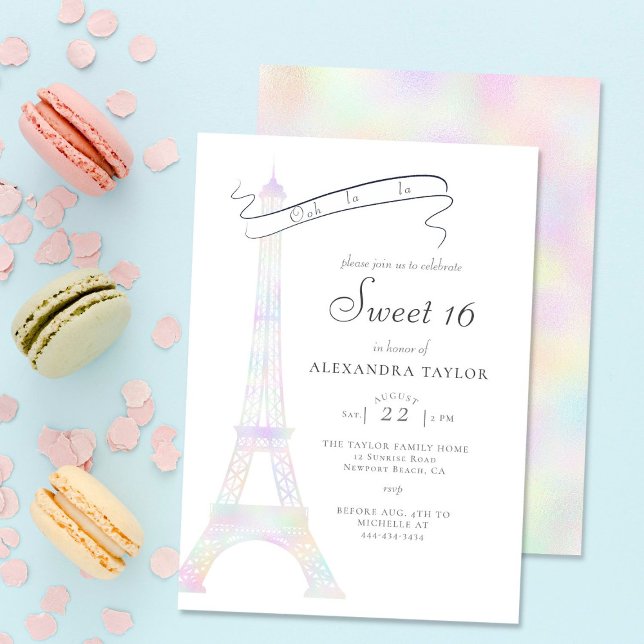 Invitation Boho Chic Iridescente Tour Eiffel Paris Sweet 16 (Créateur téléchargé)