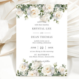 Invitation Boho Chic Ivory White Roses Floral Mariage