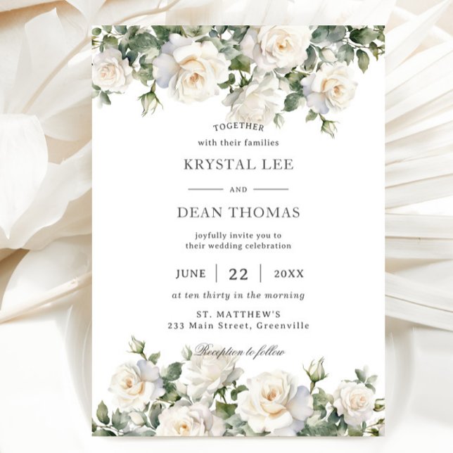 Invitation Boho Chic Ivory White Roses Floral Mariage (Créateur téléchargé)