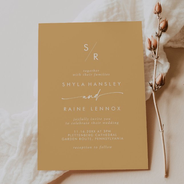 Invitation Boho Chic Jaune Marigold Mariage Monogramme (Créateur téléchargé)
