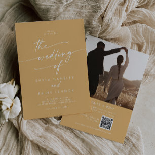 Invitation Boho Chic Jaune Marigold Photo QR Code Mariage