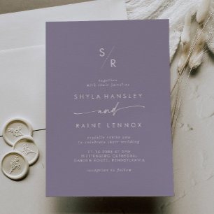 Invitation Boho Chic Lavande violet Mariage Monogramme