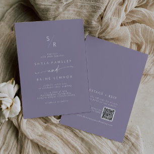 Invitation Boho Chic Lavender Purple Monogramme QR Code Maria