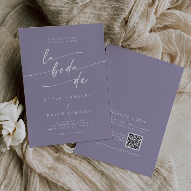 Invitation Boho Chic Lavender Purple QR Code Espagnol Mariage (Créateur téléchargé)