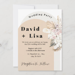 Invitation Boho Chic Mariage avec Pampas Grass et Roses Roses