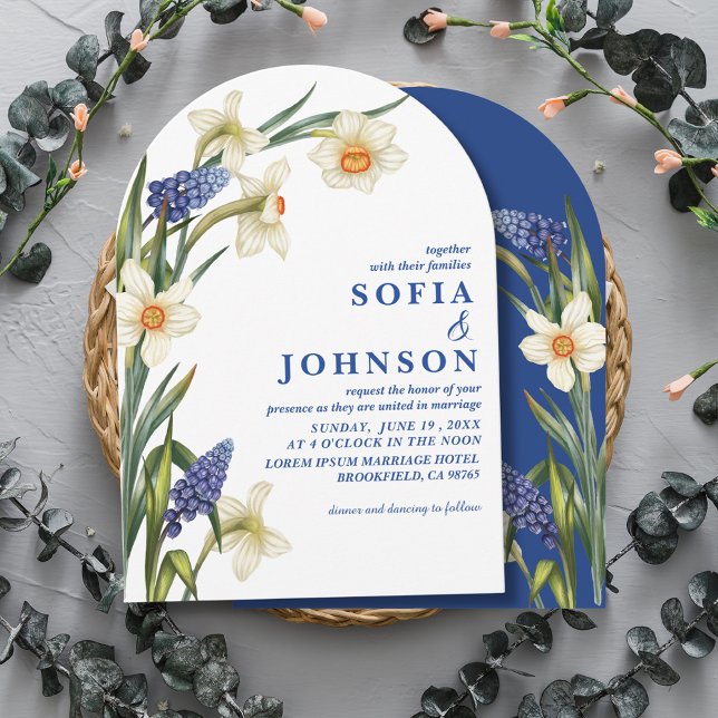 Invitation Boho Chic mariage floral bleu marine et blanc (Créateur téléchargé)
