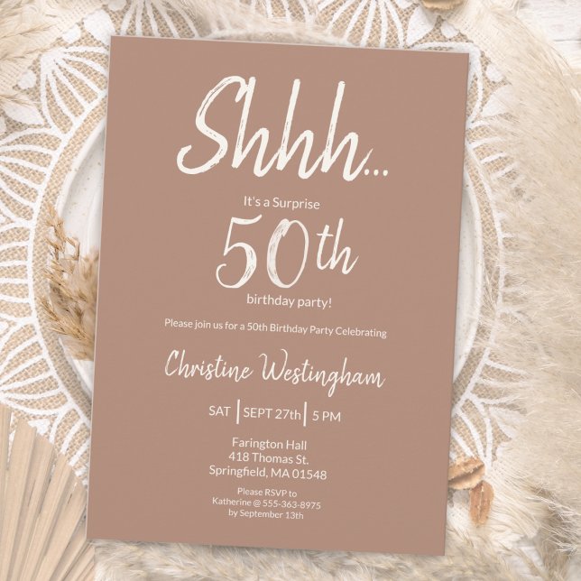 Invitation Boho Chic Mocha Cream Surprise 50e Anniversaire (Créateur téléchargé)