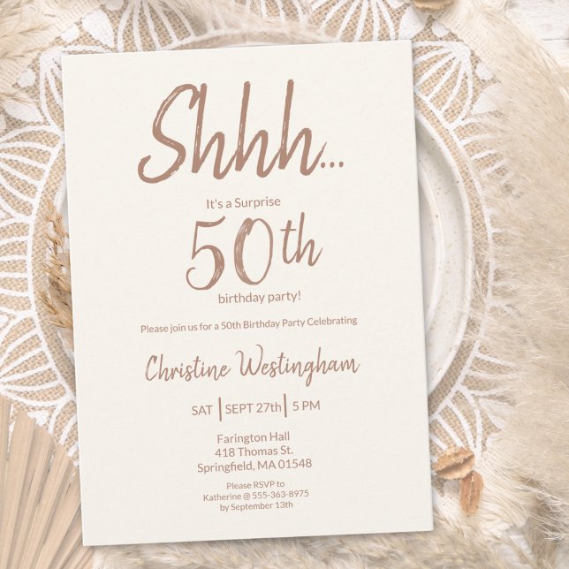 Invitation Boho Chic Mocha Cream Surprise 50e Anniversaire (Créateur téléchargé)