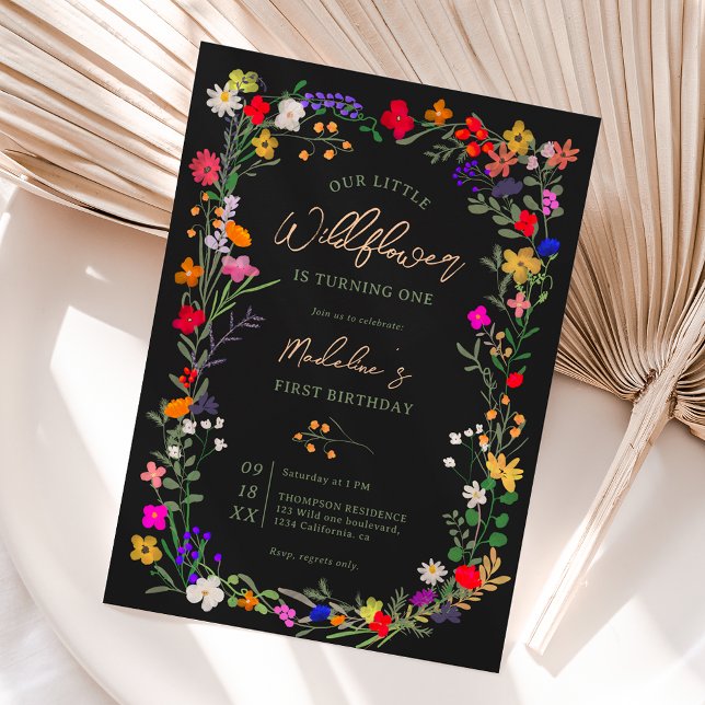 Invitation Boho chic moderne fleurs sauvages éclatantes 1er a (Créateur téléchargé)