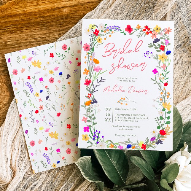 Invitation Boho chic moderne fleurs sauvages éclatantes douch (Créateur téléchargé)