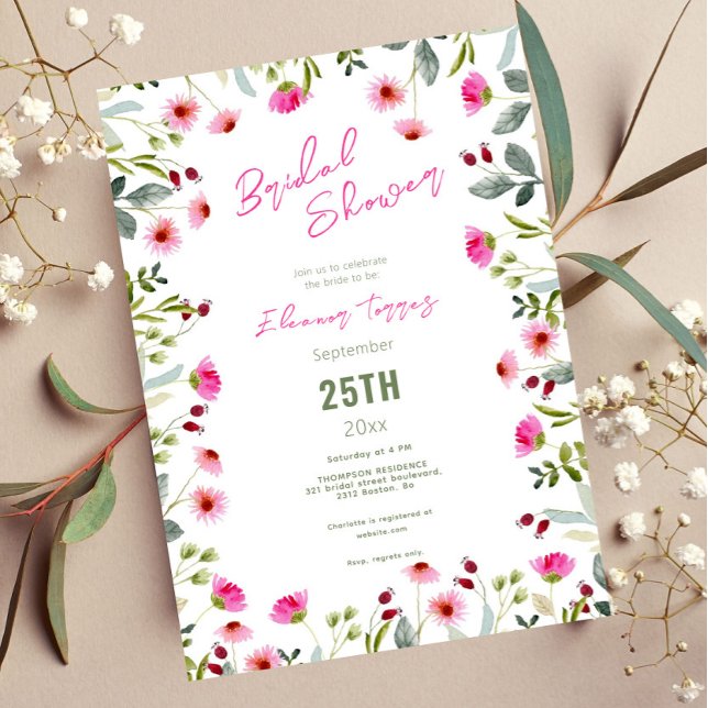 Invitation Boho chic moderne fleurs sauvages éclatantes douch (Créateur téléchargé)