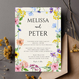 Invitation Boho chic moderne fleurs sauvages vives Mariage