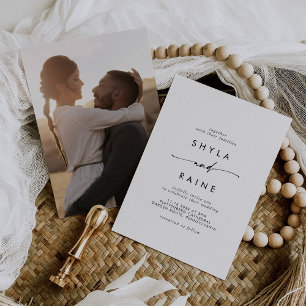 Invitation Boho Chic noir et blanc Décontracté Photo Mariage