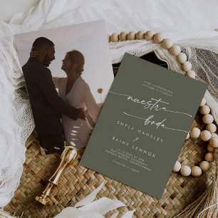 Invitation Boho Chic Olive Green Photo Mariage espagnol