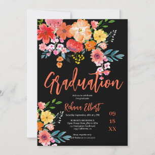 Invitation Boho Chic Orange Floral Graduation Photo