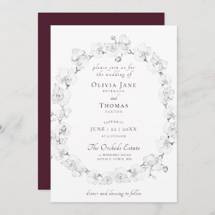Invitation Boho Chic Orchid Floral Wreath Bourgogne Mariage