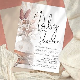 Invitation Boho Chic Pampas Baby shower Script Grass