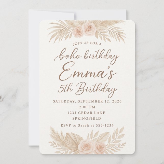Invitation Boho Chic/Pampas Grass (Devant)
