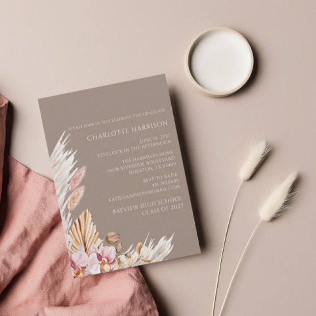 Invitation Boho Chic Pampas Grass Neutre Graduation (Créateur téléchargé)