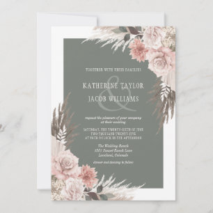 Invitation Boho Chic Pampas Grass Sage Vert Floral Mariage