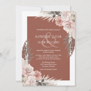 Invitation Boho Chic Pampas Grass Terracotta Floral Mariage