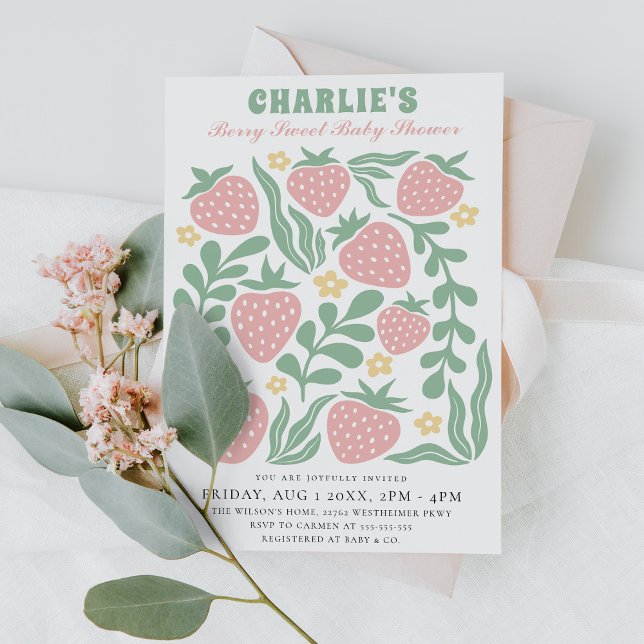 Invitation Boho Chic Retro Baby shower aux fraises colorées (Créateur téléchargé)