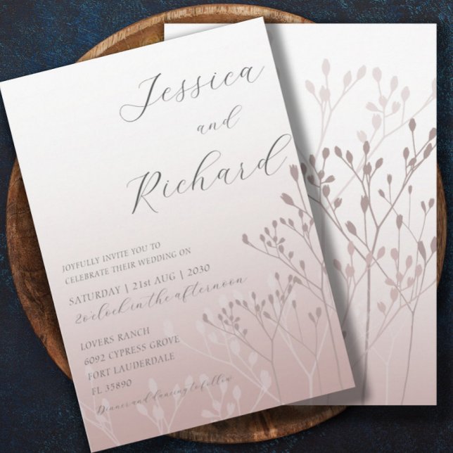 Invitation Boho Chic Rose Gold Mariage botanique (Créateur téléchargé)